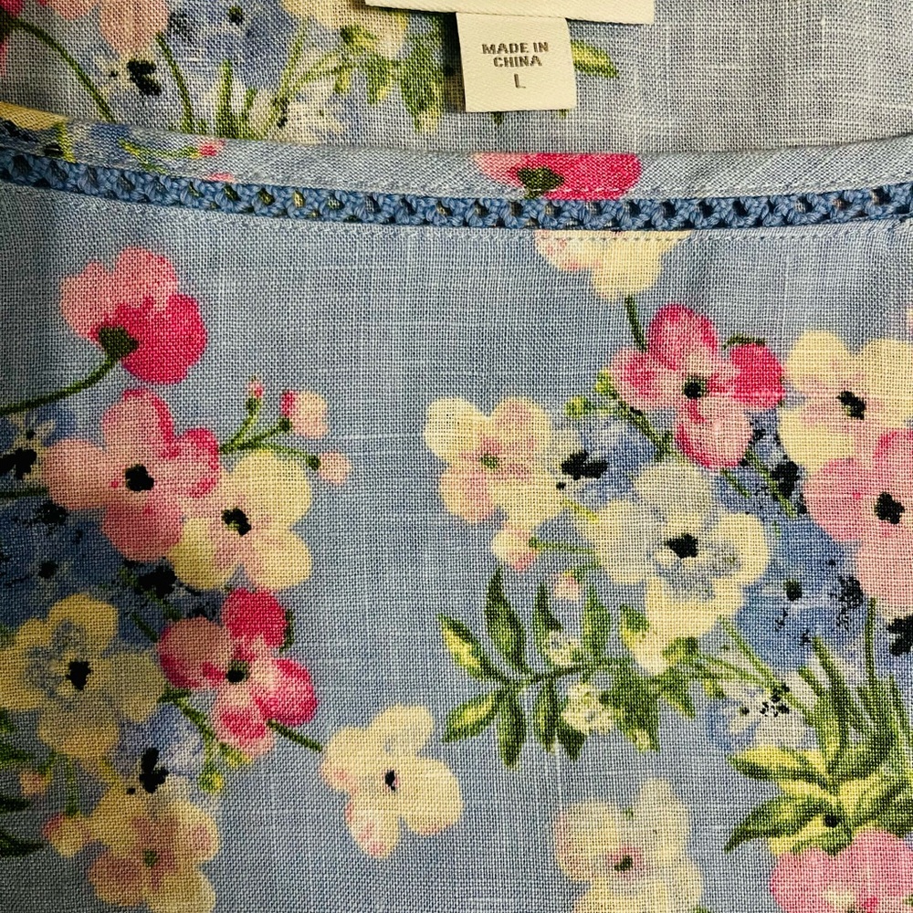 J. Jill Light Blue Floral dress 100% linen - Picture 2 of 6